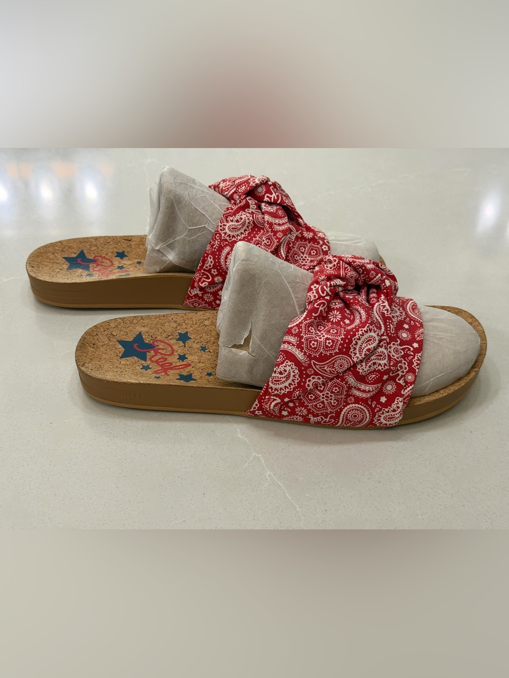 Reef Bandana Scout Red Paisley Knot Slide Sandals Women’s Size 10